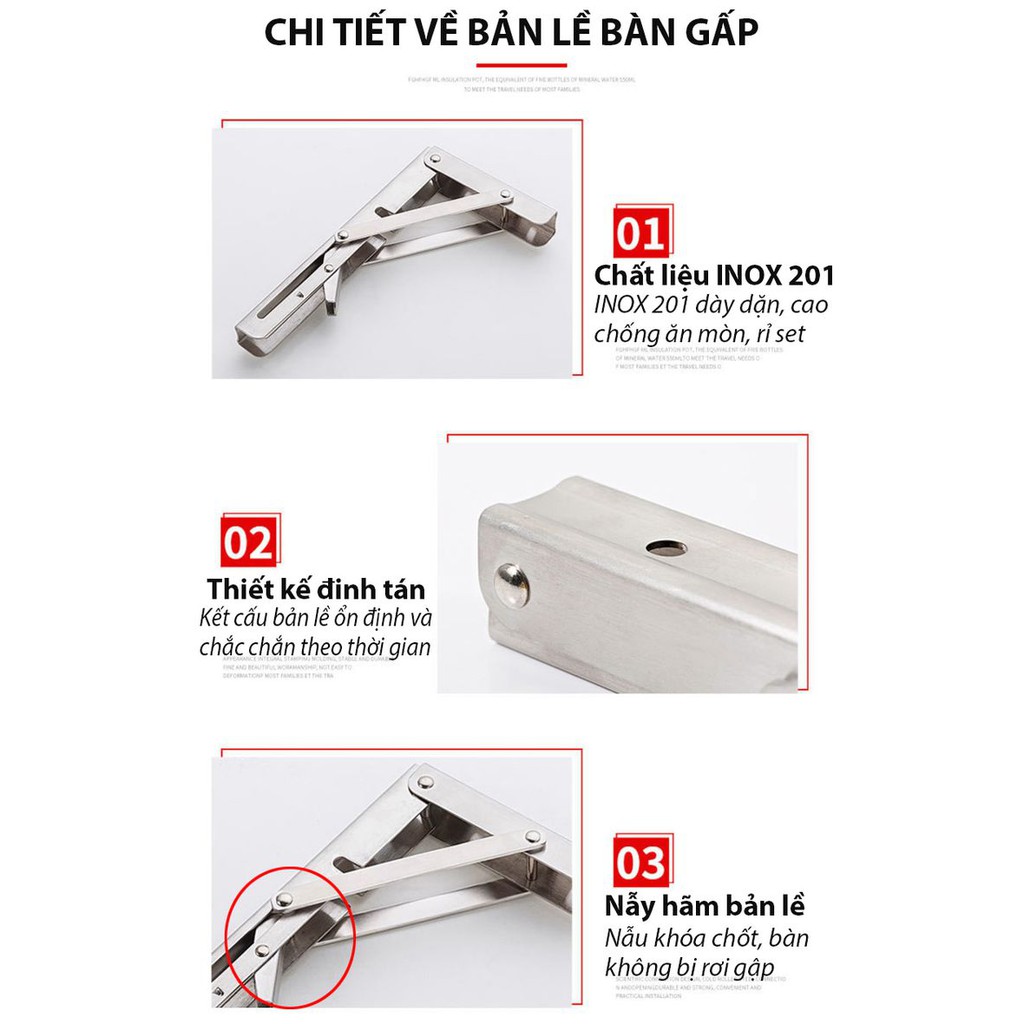 [ HÀNG LOẠI 1 ] Bộ 2 Bản Lề Bàn Gấp 90 Độ | Ke Gập INOX Treo Tường Chịu Lực