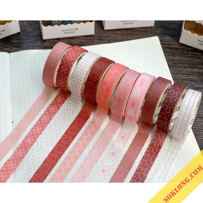 Set 5 Washi tape băng dính nhiều màu trang trí đa năng, sổ bullet journal