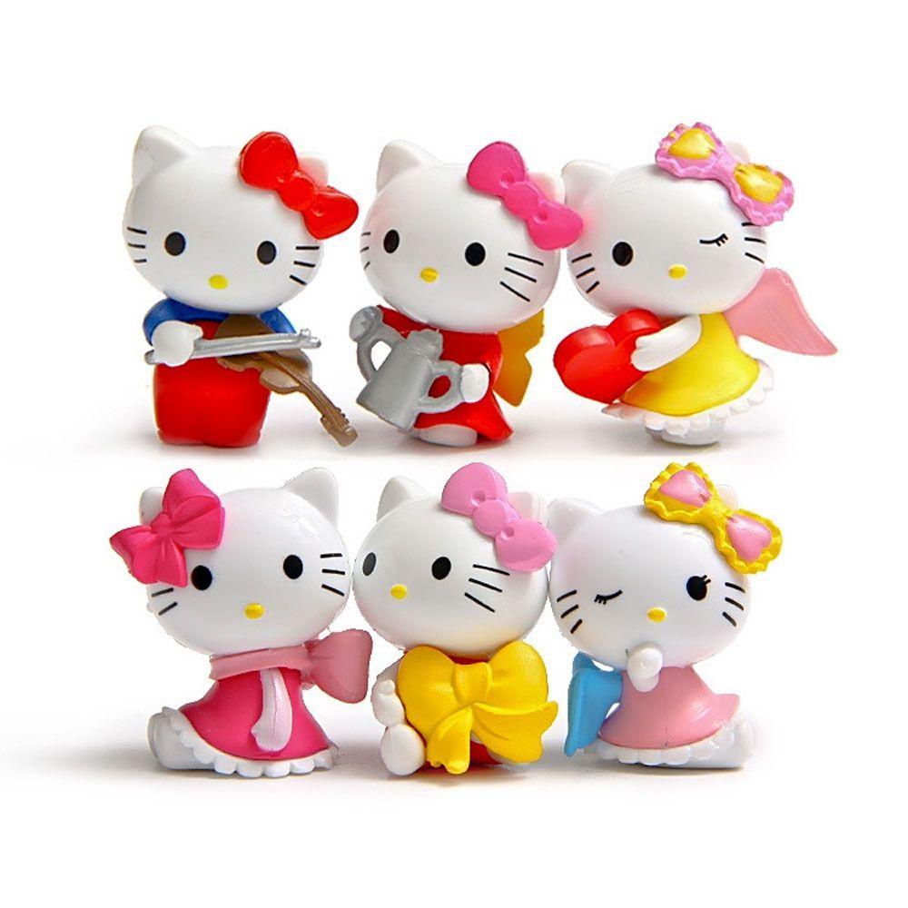 Bộ 6 Mô Hình Mèo Hello Kitty Dễ Thương Dùng Trang Trí