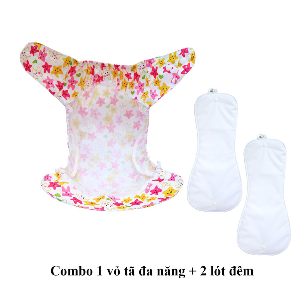 Combo tã vải Đa năng ngày đêm BabyCute (1 Vỏ + 2 Lót), size L (14-24kg) - Giao mẫu ngẫu nhiên