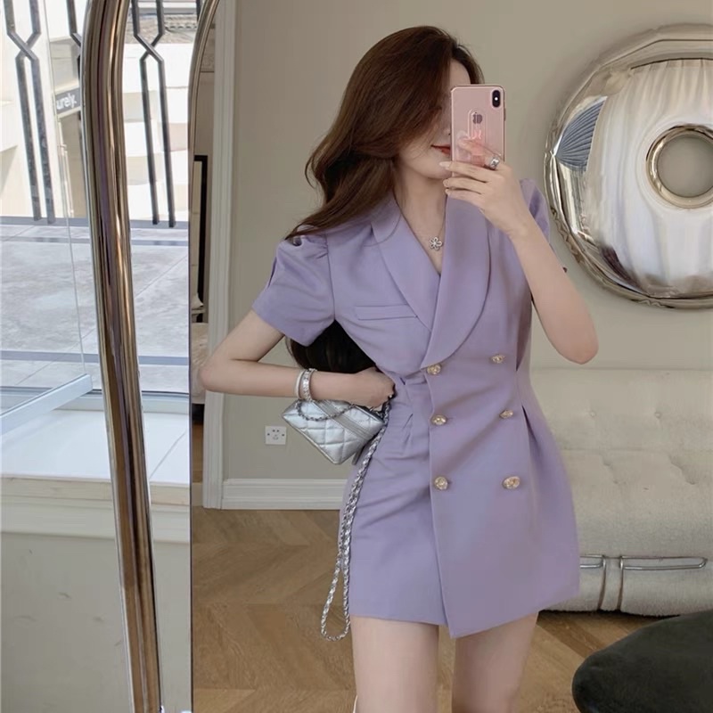 Váy Blazer 2 Hàng Khuy Màu Tím Thanh Lịch Sang Trọng