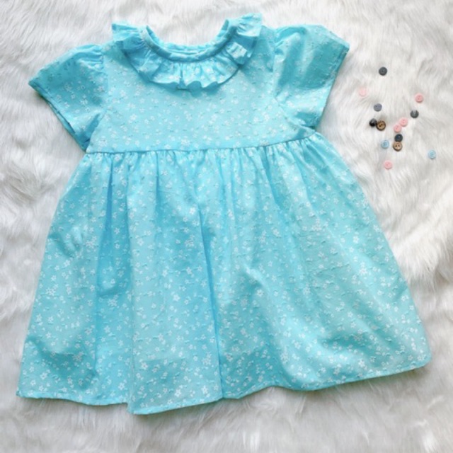 Váy Bé Gái Hoa Nhí Vải Thô Thoáng Mát (Màu xanh da trời - 2-6 tuổi, 11-24kg)