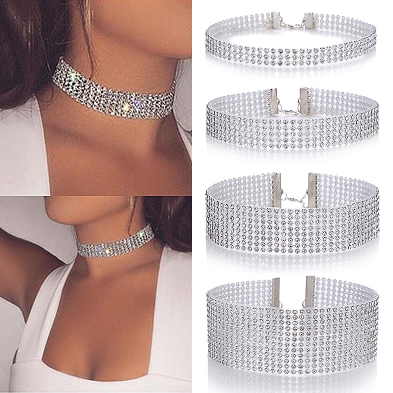 Vòng Cổ Choker Bản Rộng Đính Đá Lấp Lánh Sang Trọng