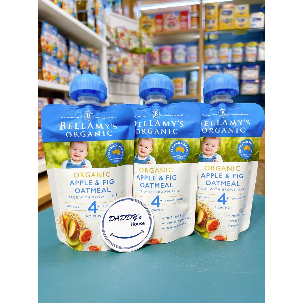 Trái cây nghiền hữu cơ Bellamy's Organic Táo, Sung, Yến Mạch 4m+ (120g)