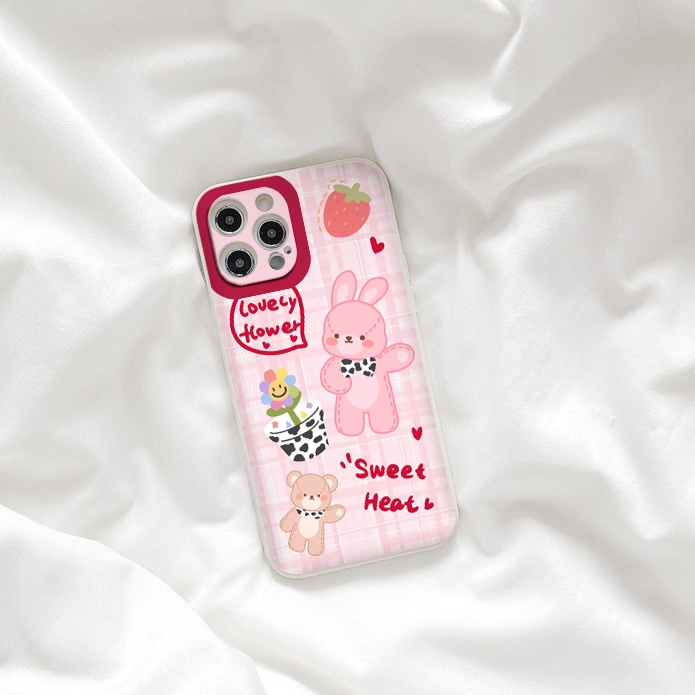 Ốp vuông iphone thỏ hồng Lovely Hower cute cho iPhone 13 12 11 Pro Max 7/7Plus/8/8Plus/X/Xs/Xs Max/11/11pro