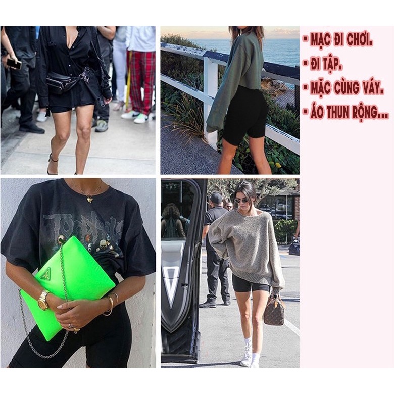 Quần legging đùi nữ cạp cao dáng lửng ngố mặc nhà ôm lưng thun bó bigsize chất dày đẹp