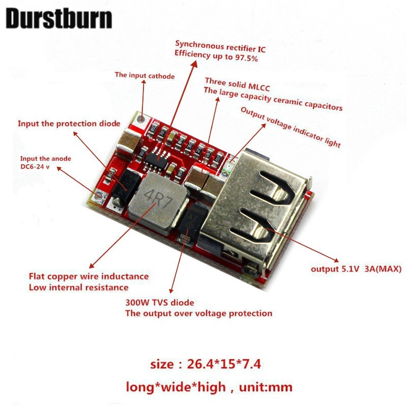 Module hạ áp 6-24V 12V/24V sang 5V 3A có cổng USB dành cho xe hơi