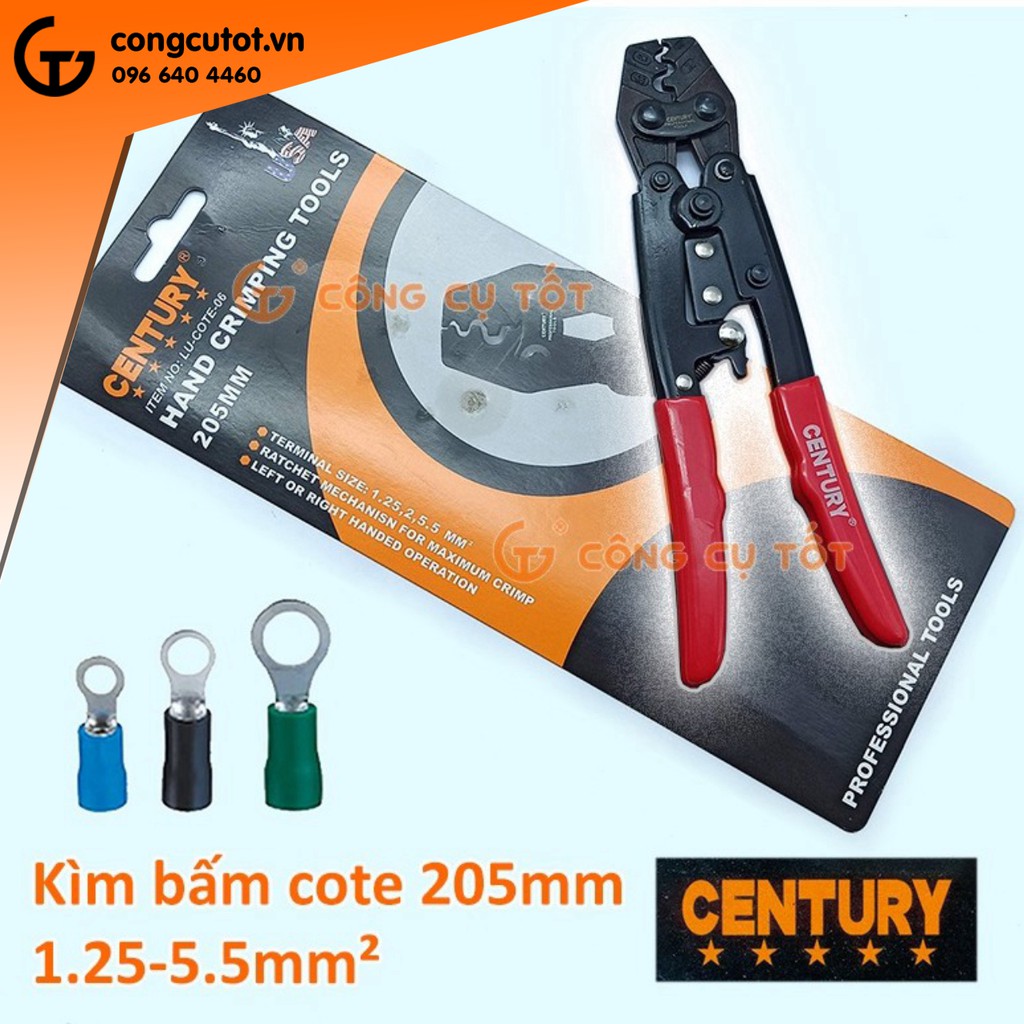 Kìm bấm cos cộng lực 205mm Century số 6 cho dây 1.25 - 5.5 mm², lõi tối đa Φ2.6mm