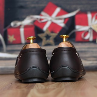 Giày Lười Nam Thời Trang Chỉ Trắng Nâu [+2 Đôi Tất]