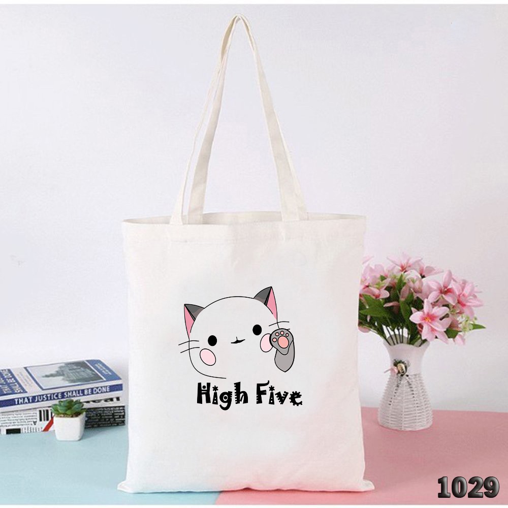 TÚI TOTE TRẮNG CHẤT VẢI CANVAS 508 1029 HIGH FIVE DỄ THƯƠNG HÀNG CHUẨN ĐẸP