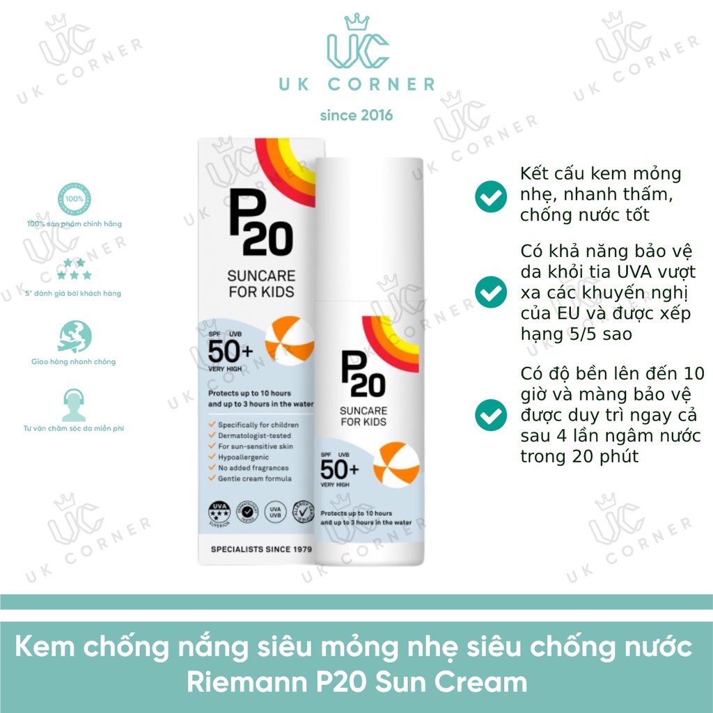Kem chống nắng siêu mỏng nhẹ siêu chống nước Riemann P20 Sun Cream