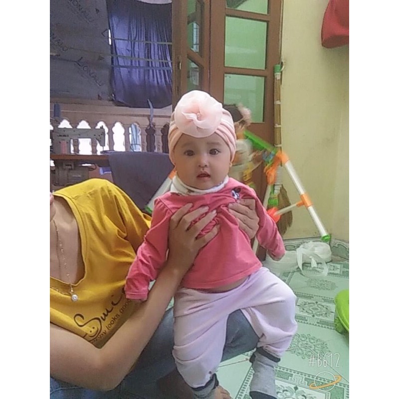 turban nón bé gái- mầu cam hồng dễ thương (4-7kg.6-10kg)