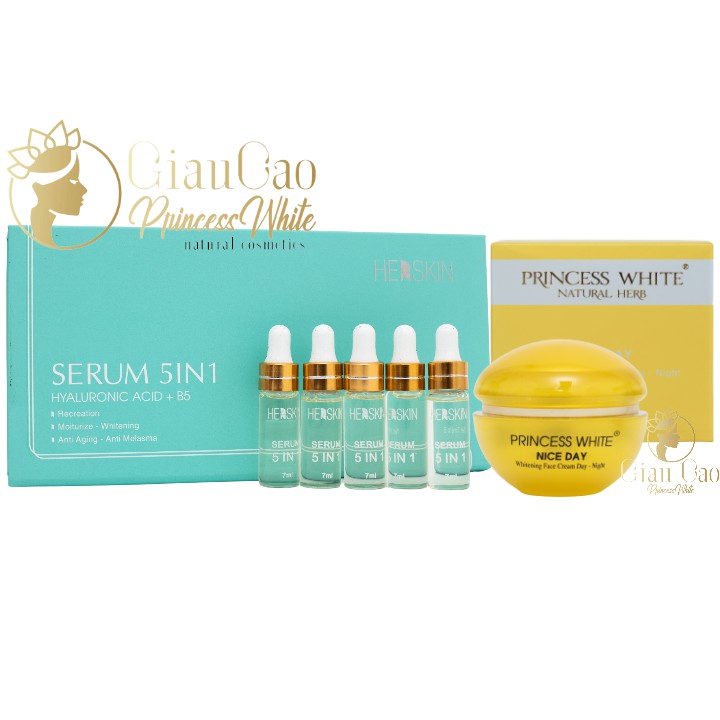 BỘ SẢN PHẨM DƯỠNG TRẮNG DA MẶT NICE DAY(20G) + SERUM 5IN1(35ML) CĂNG BÓNG, DƯỠNG TRẮNG DA HERSKIN PRINCESS WHITE