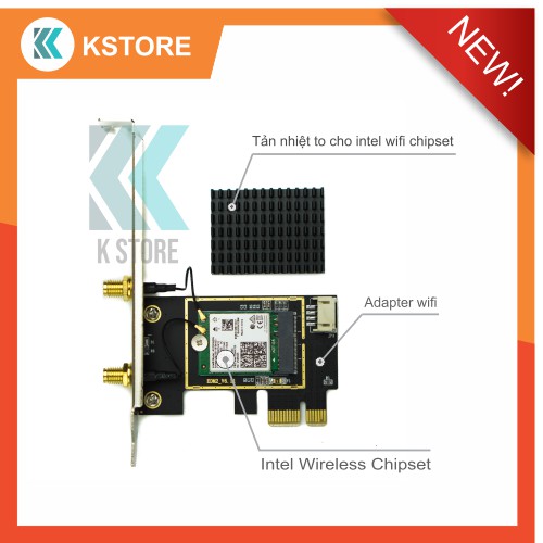 Card Wifi Intel 3168AC 9260AC AX200 AX210 có tản nhiệt- 2 băng tần 2.4G/5G - Bluetooth | BigBuy360 - bigbuy360.vn