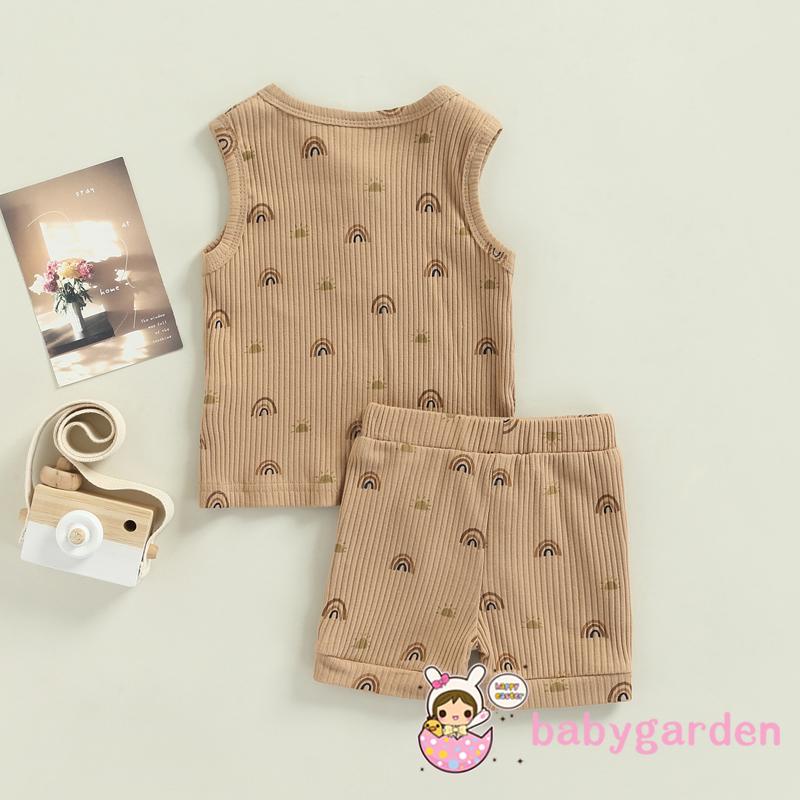 Bộ Áo Sát Nách Cổ Tròn In Hình Mặt Trời + Quần Short Thời Trang Mùa Hè Cho Bé Trai 0-24 Tháng Tuổi