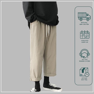 Quần Kaki Nam Nữ Ống Suông Basic Unisex - Kiểu quần baggy nam ống rộng màu đen và be