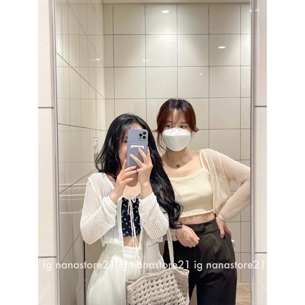 Có tách lẻ CDG Set áo yếm hoa nhí và cardigan buộc dây Nana21 Nanastore21