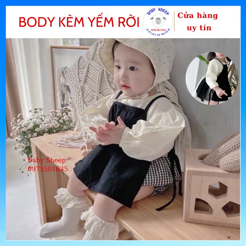 Set Body Họa Tiết Caro + Yếm dây Thời Trang Cho Bé Sơ sinh, Đầy tháng, Thôi nôi