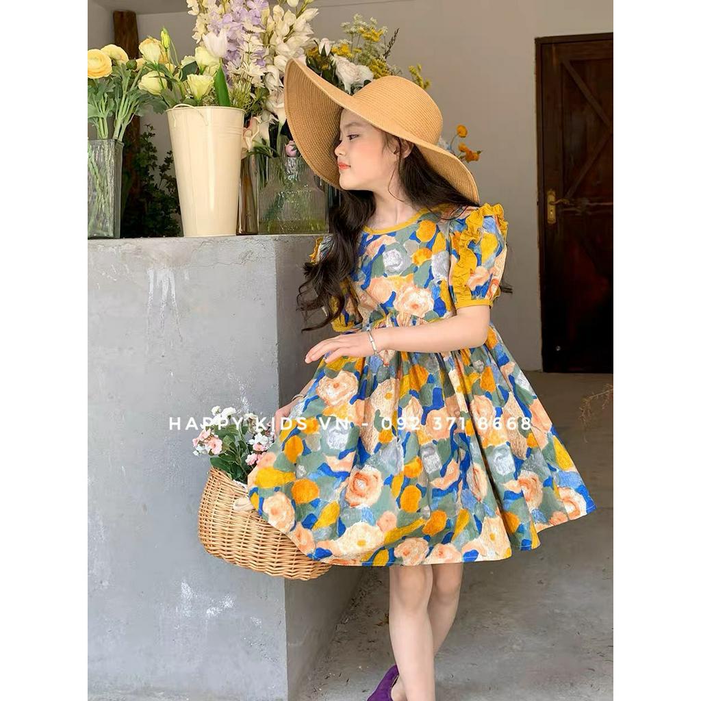 Váy hoa đính bèo tay lạ mắt cho bé 8-36kg cao cấp Happy Kids G33