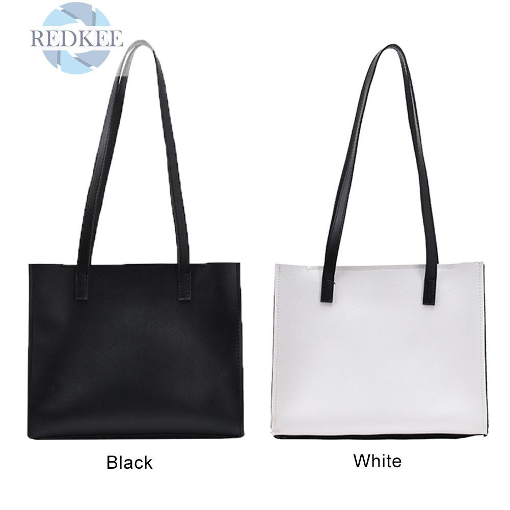 Redkee Simple Female PU Leather Commuter Tote Big Capacity Shoulder Top-handle Bag