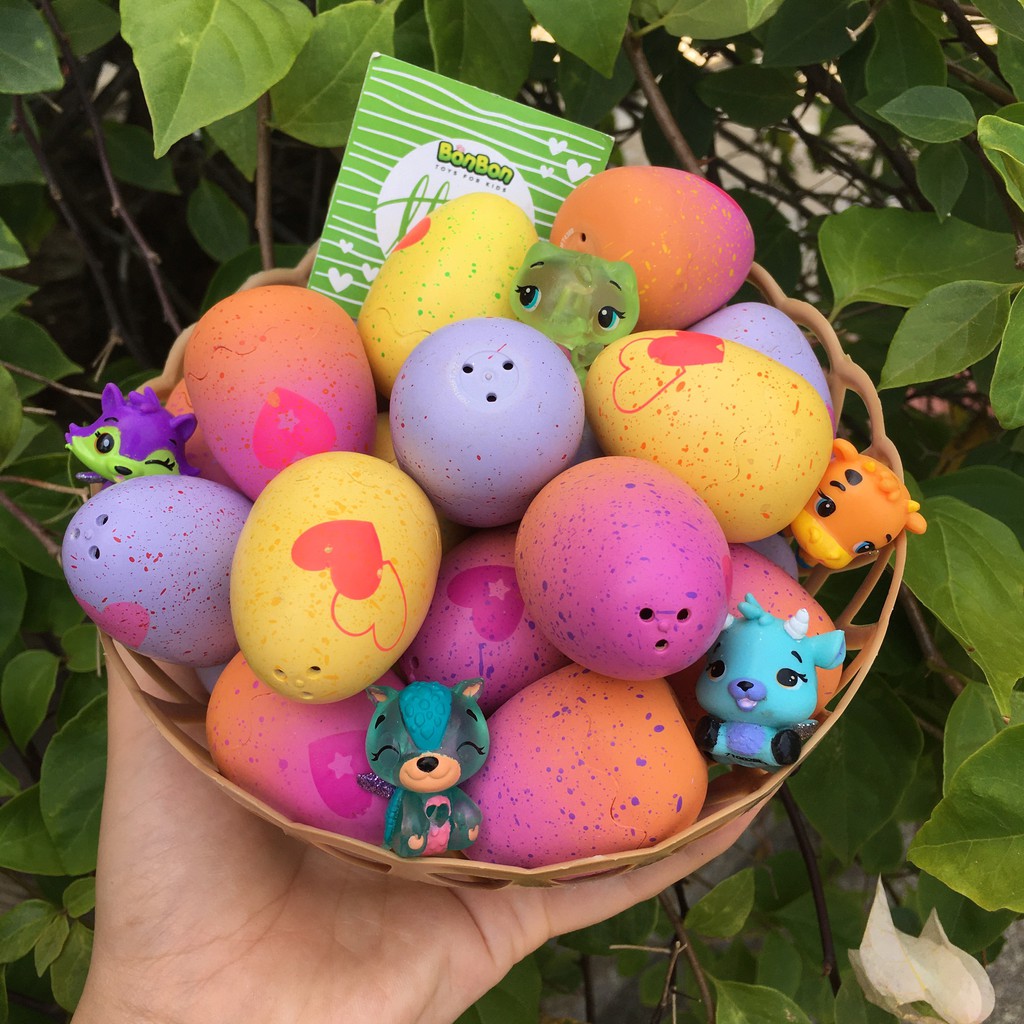 Trứng Hatchimal mini nhiều mẫu thú khác nhau (bán trộn lẫn 4 màu tím - hồng - vàng - cam)