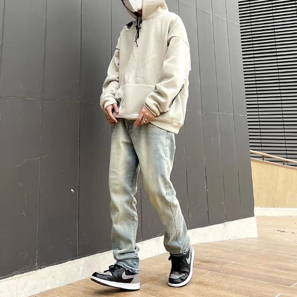 Quần jean ôm retro unisex quần đen hiphop Màu Trơn quần jean trắng oversize Quần hiphop trẻ tuổi quần jean bé trai