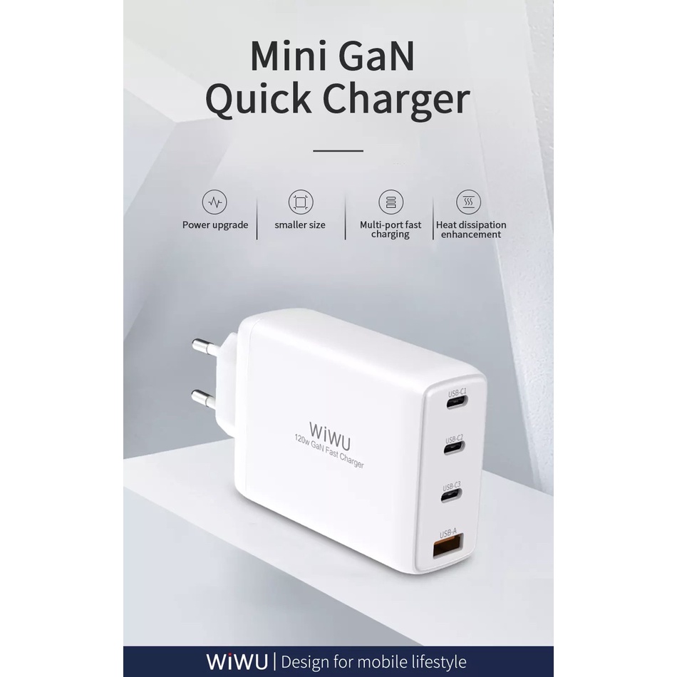 Củ Wiwu Mini Gan Quick TR257- A Công suất cao 120W, sạc laptop, máy tính bảng, điện thoại di động - Hàng chính hãng
