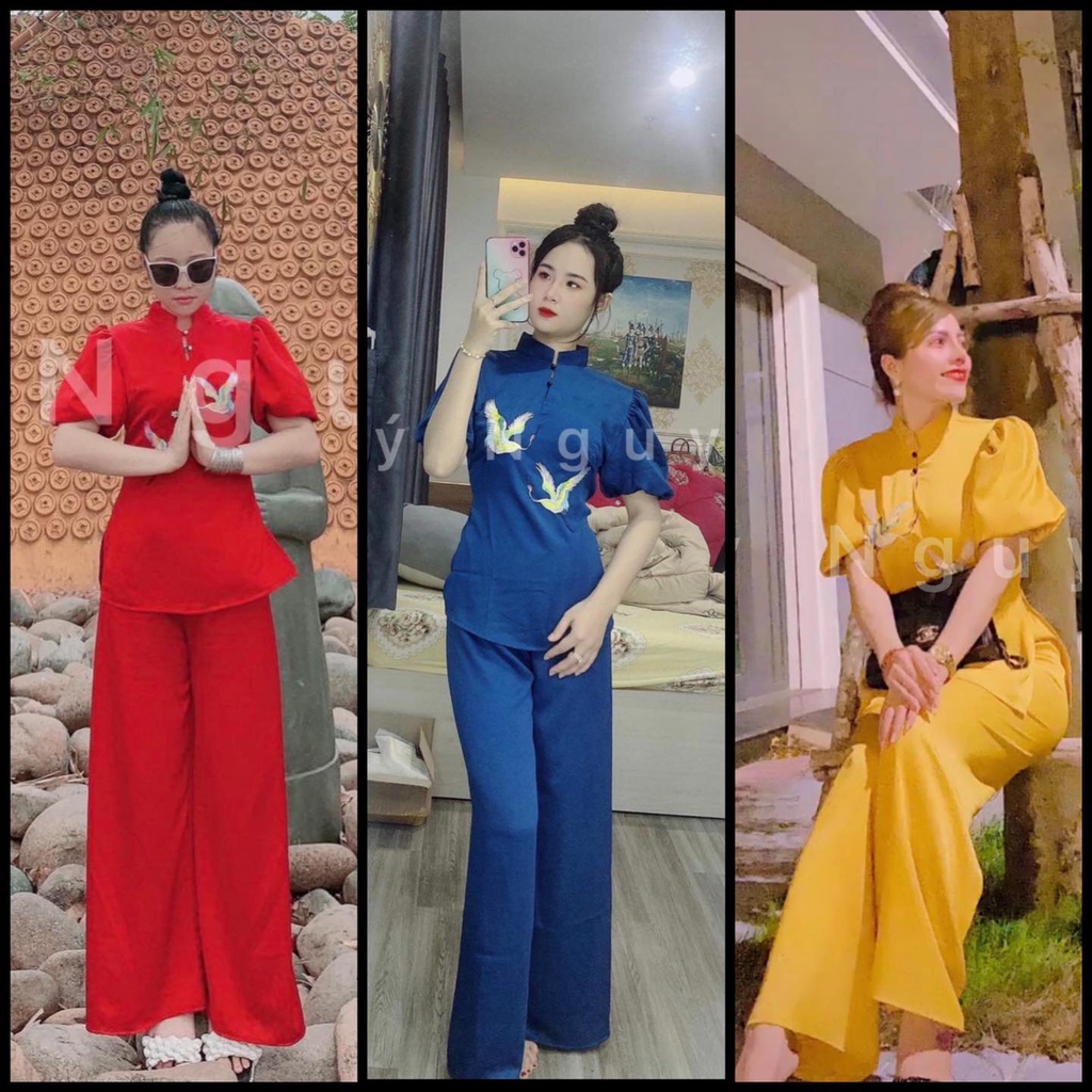 Mẫu Phật Tử Thêu Hạc Chất Vải Cát Nhung ( KÈM CLIP CHẤT VẢI )