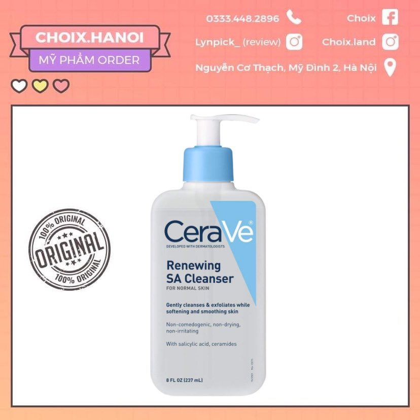 SỮA RỬA MẶT CERAVE RENEWING SA CLEANSER LÀM SẠCH SÂU CHO DA DẦU MỤN