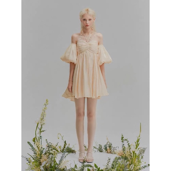 243 Đầm tơ trễ vai nude rút ngực TRÂM ANH BOUTIQUE siêu sang chảnh (có mút ngực) | BigBuy360 - bigbuy360.vn