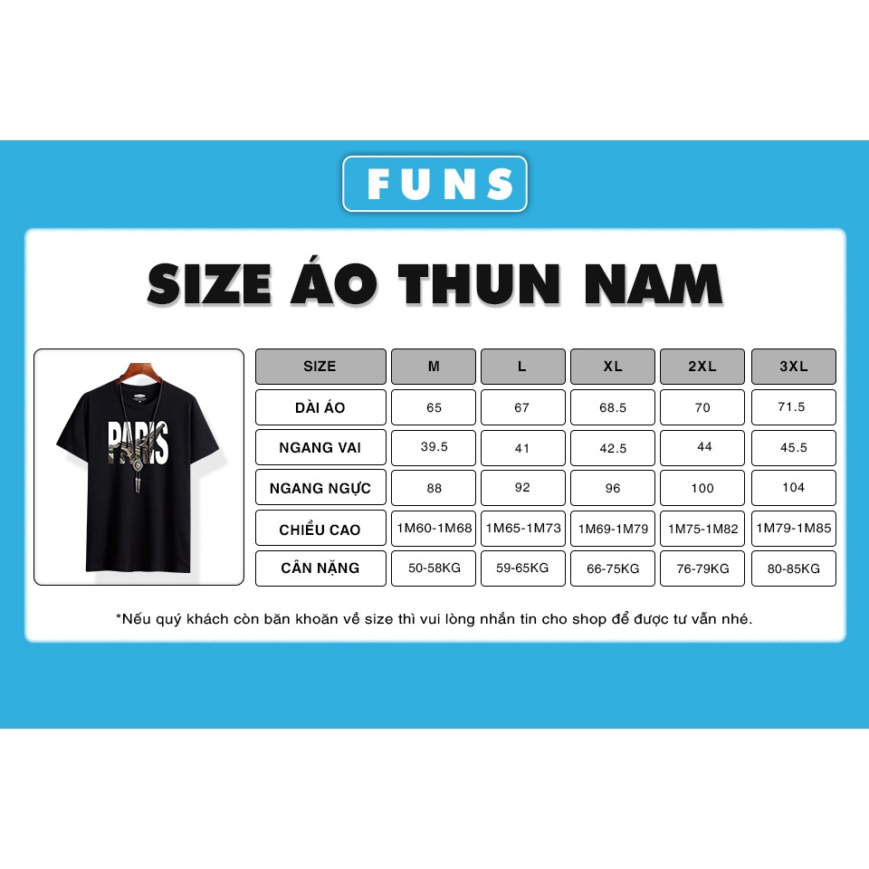 Áo thun nam FUNS mã TT31 Áo tay lỡ nam họa tiết Paris thể thao đẹp mùa hè thu tập gym vải cotton