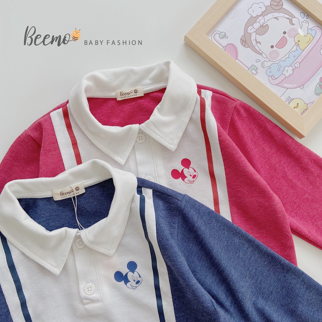 Áo polo dài tay Beemo chất liệu cotton mềm mại in hình Mickey cho bé trai, bé gái từ 1 đến 6 tuổi - 21A019