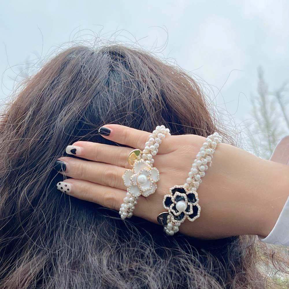 Dây Cột Tóc Đuôi Ngựa Đính Hoa Trà Đính Ngọc Trai Dễ Thương Phong Cách Hàn Quốc Thời Trang Cho Nữ