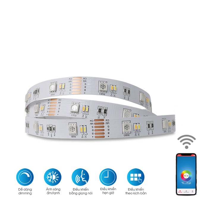 Đèn LED dây Wifi Rạng Đông LD01 RGBW.WF (Dài: 5 m , điều chỉnh cường độ sáng,thay đổi màu sắc ánh sáng bằng ứng dụng)