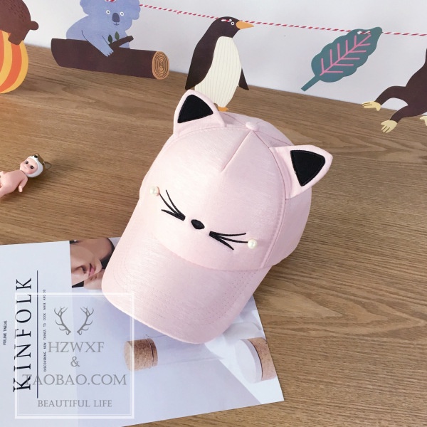 Cat pearl ear baseball cap children's sunshade cap black