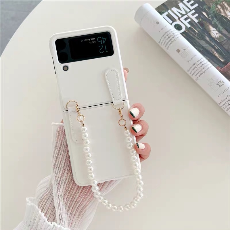 Bao Da Điện Thoại PU Dạng Gập Chống Sốc Có Dây Xích Cho Samsung Galaxy Z Flip 3 Flip1/2