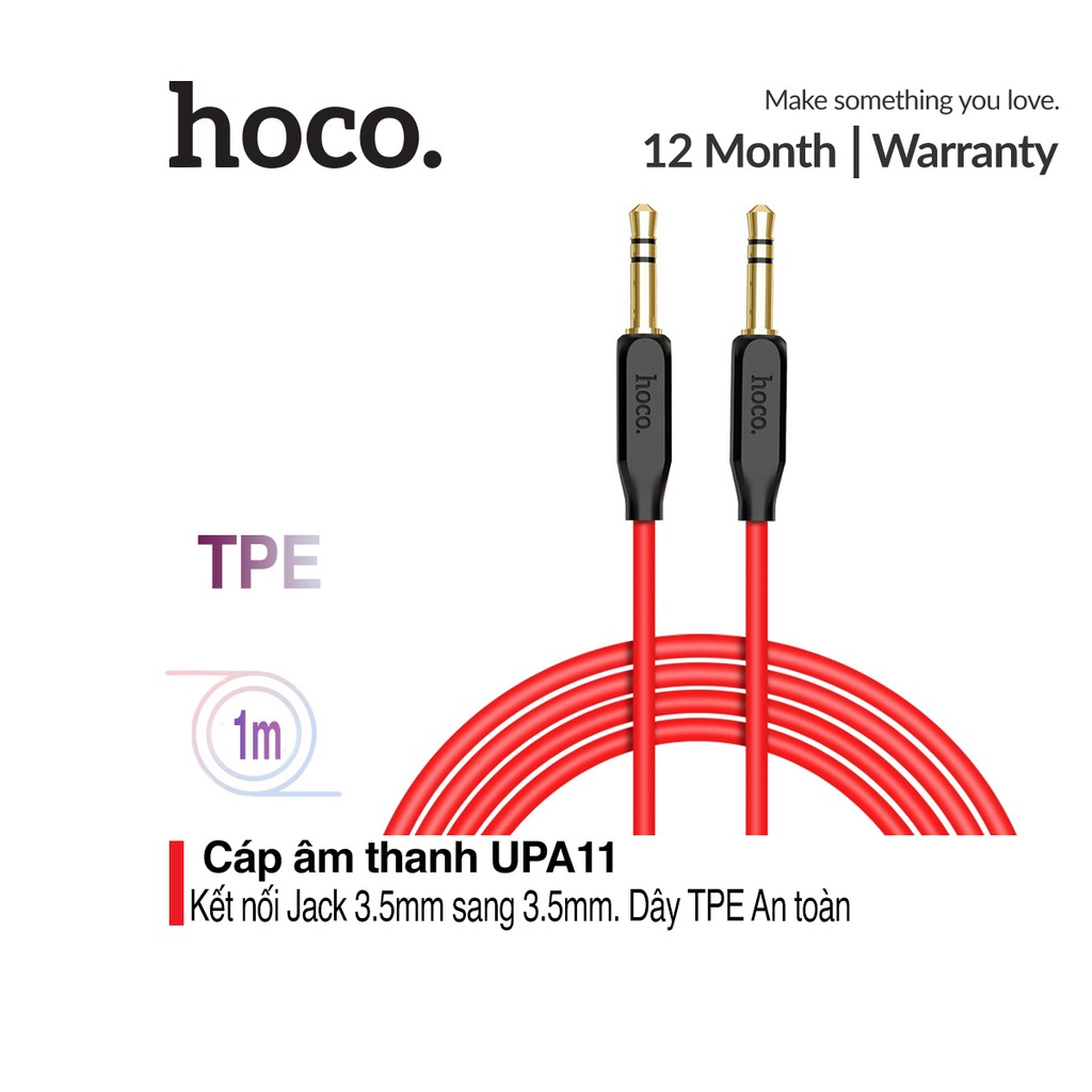 Cáp âm thanh Hoco UPA11 AUX dài 1m - Jack 3.5 phích cắm mạ vàng đồng nguyên chất