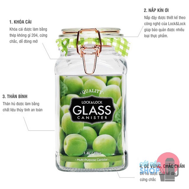 Hũ thủy tinh Sodalime Lock&Lock dung tích 700ml - 2L LLG515 LLG516 LLG517 LLG518