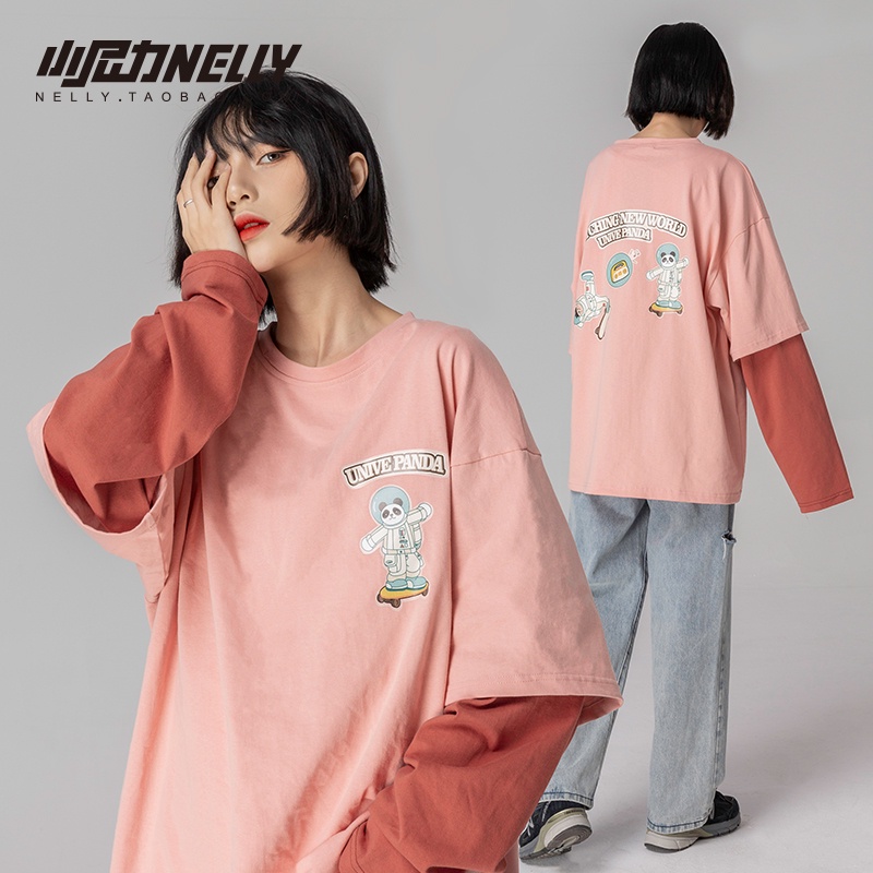 Áo thun dài tay giả 2 lớp chất cotton