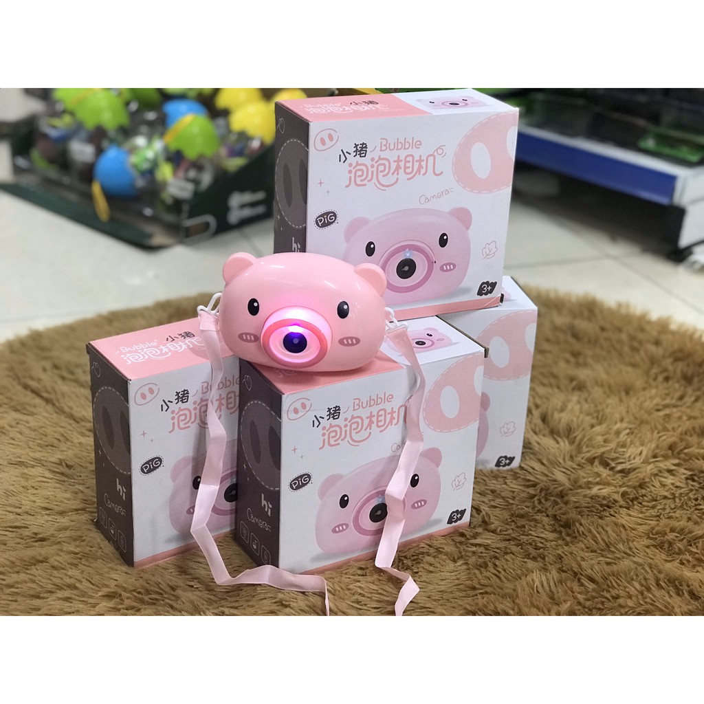Máy chụp ảnh bắn bong bóng hình chú heo dễ thương