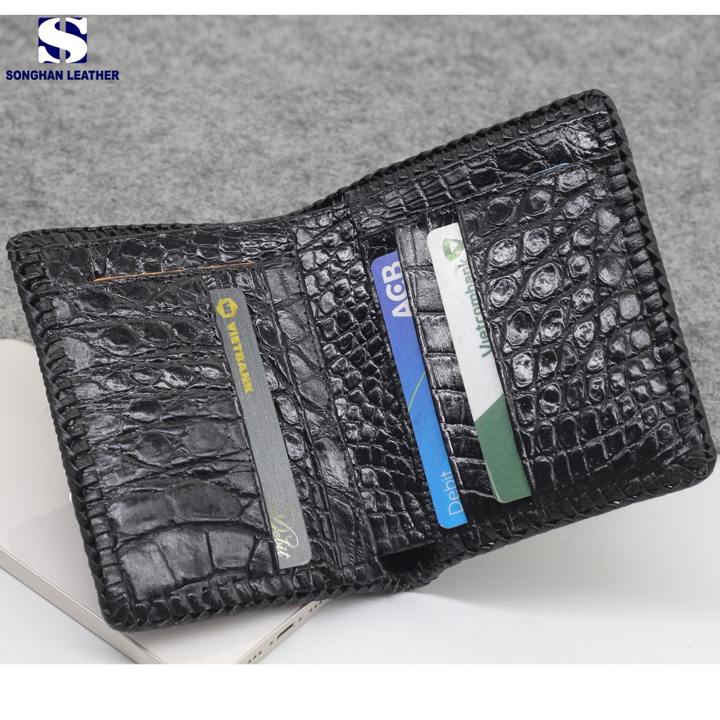 Ví Nam Gai Gù Cá Sấu Đứng Hai Mặt Songhan Leather WL099.Bóp Da Nam Đan Viền Thủ Công Khâu Tay.Bảo Hành 12 Tháng