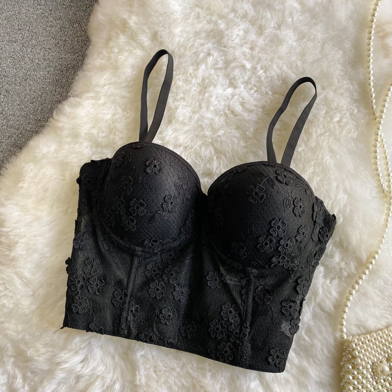 Áo corset hai dây phối ren hoa nổi cúp ngực sexy