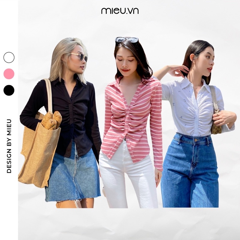 Áo thun polo nữ tay dài xếp nhún MIEU - JJ07