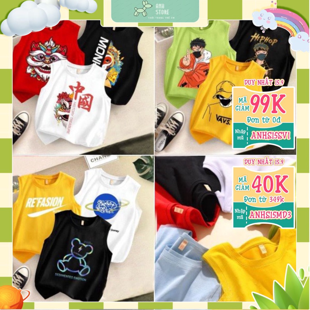 Áo Ba Lỗ HipHop Cho Bé, Áo Sát Nách Trẻ Em Nhiều Màu, Nhiều Hình Anh Store
