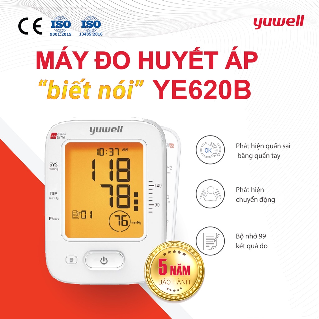 Máy Đo Huyết Áp Điện Tử Bắp Tay Chính Hãng YUWELL YE620B - Tặng Máy Đo Đường Huyết Yuwell Accusure 710