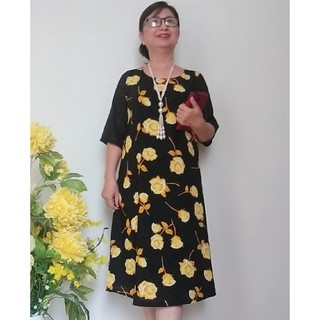 Váy Đầm Trung Niên - Dáng Suông Giấu Bụng - Lụa Đũi Co Giãn Nhẹ Size Từ 45kg - 95kg