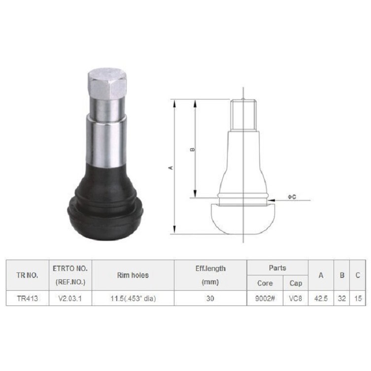 Combo 2/3/5/10 cái van cao su mạ crom cho lốp không săm xe ô tô TR413C