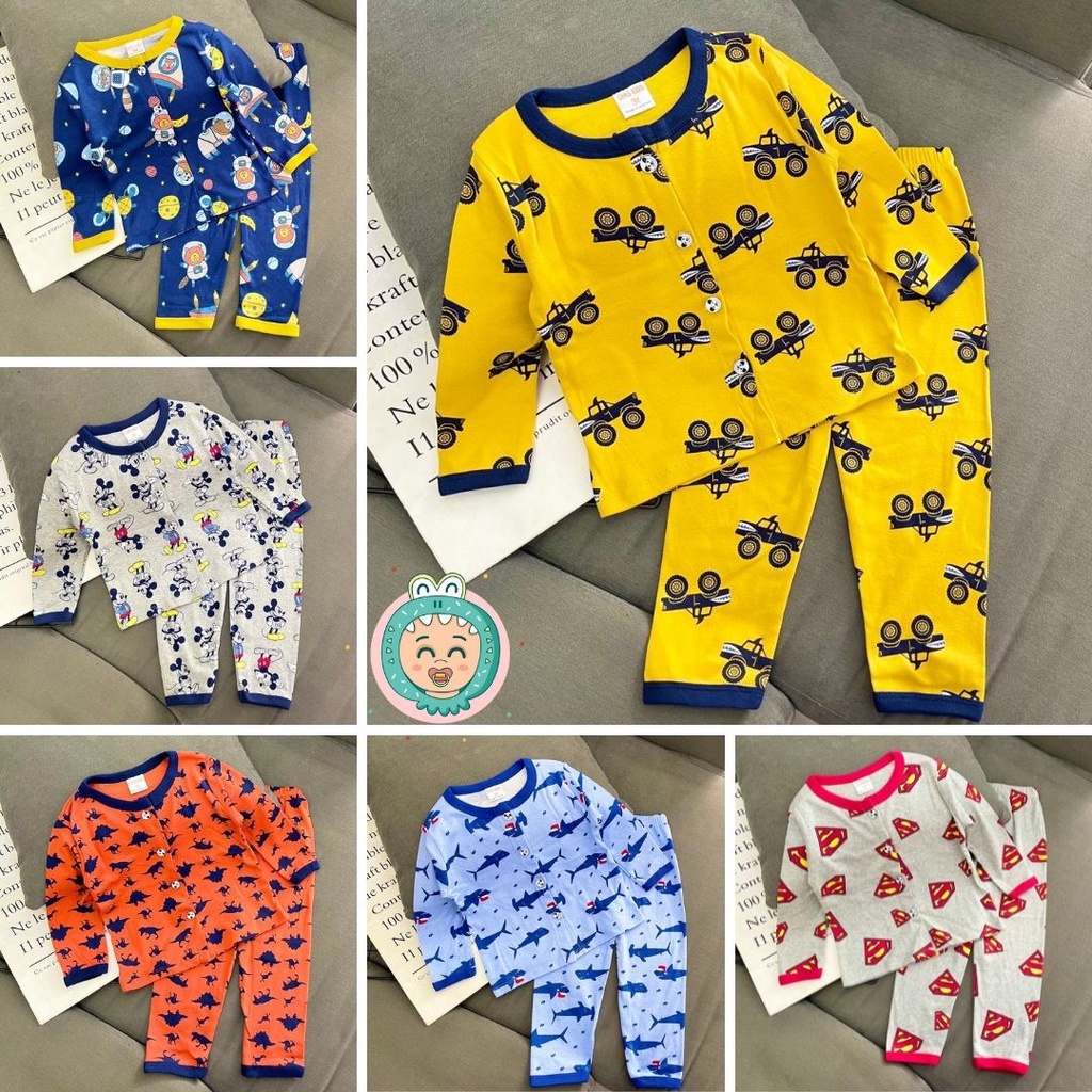 Bộ Pizama Dài Tay Gài Nút Cho Bé Trai, Chất Liệu Cotton Cao Cấp Mềm Mịn Phong Cách Hàn Quốc Cực Dễ Thương