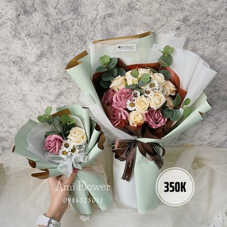 🌹 Bó hoa 350 xanh bích mix hồng cam 🌻🌻🌻