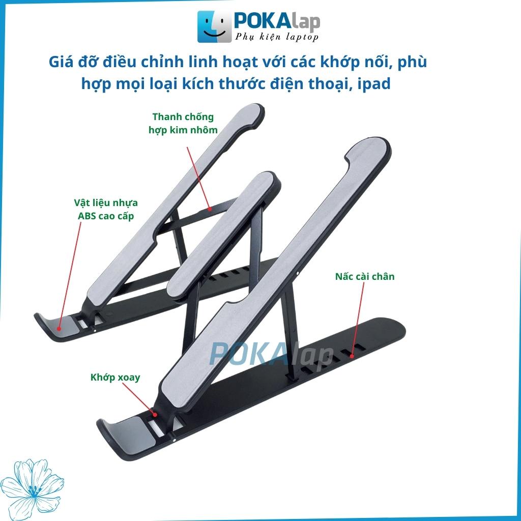 Giá đỡ laptop, máy tính bảng PRO POKA20 - Đế tản nhiệt kê laptop bằng nhựa nhôm, điều chỉnh độ cao, gập được - POKALAP